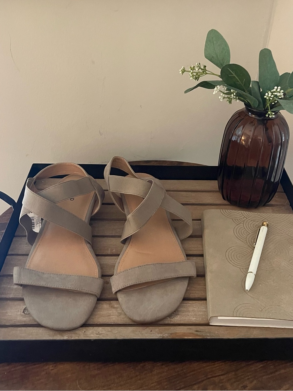 torrid Taupe Crisscross Elastic Strap Wedge Sandals